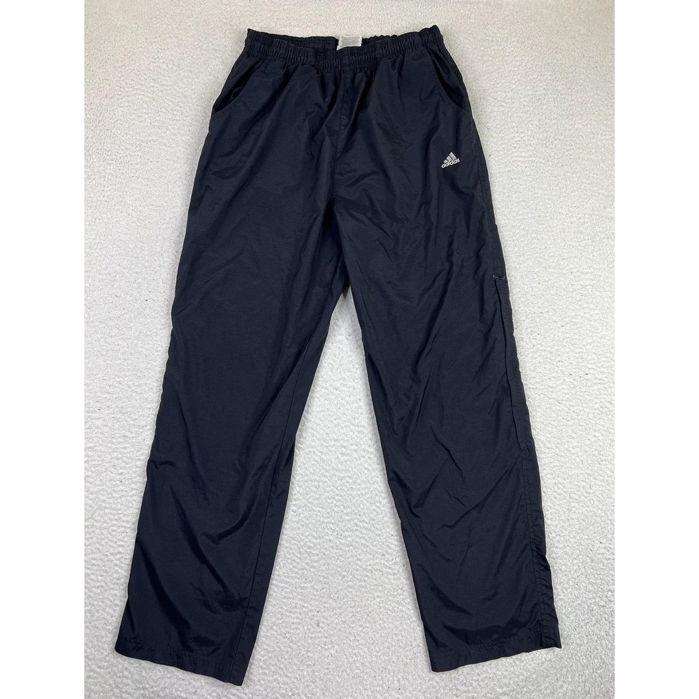 Adidas Track Pants‎ Mens Medium Black 3 Stripe Woven Nylon Zip Hem Athletic